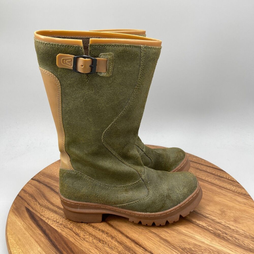 KEEN Boots Womens Size 6 Olive Green Leather Tall Pull On Wellington Lined